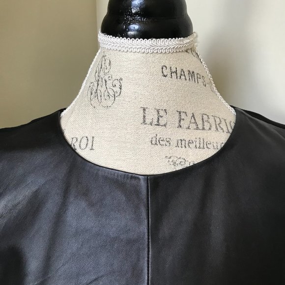 Halogen Leather Ponte Knit Shift Dress Womens Small Black Short Sleeve Crew Neck - Picture 8 of 13